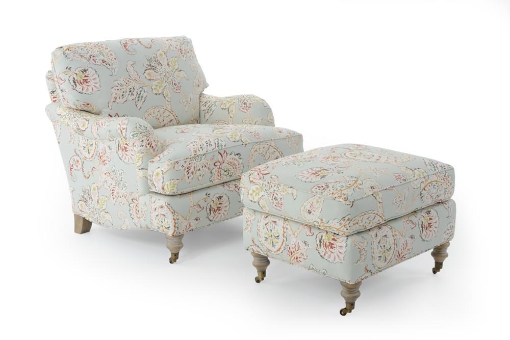 Blue chair and ottoman set hot sale